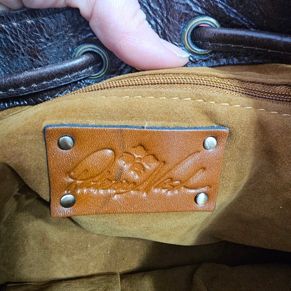 Patricia Nash Calf Hair Leather Bucket Bag Leopard Brown Crossbody Drawstring - Picture 8 of 16